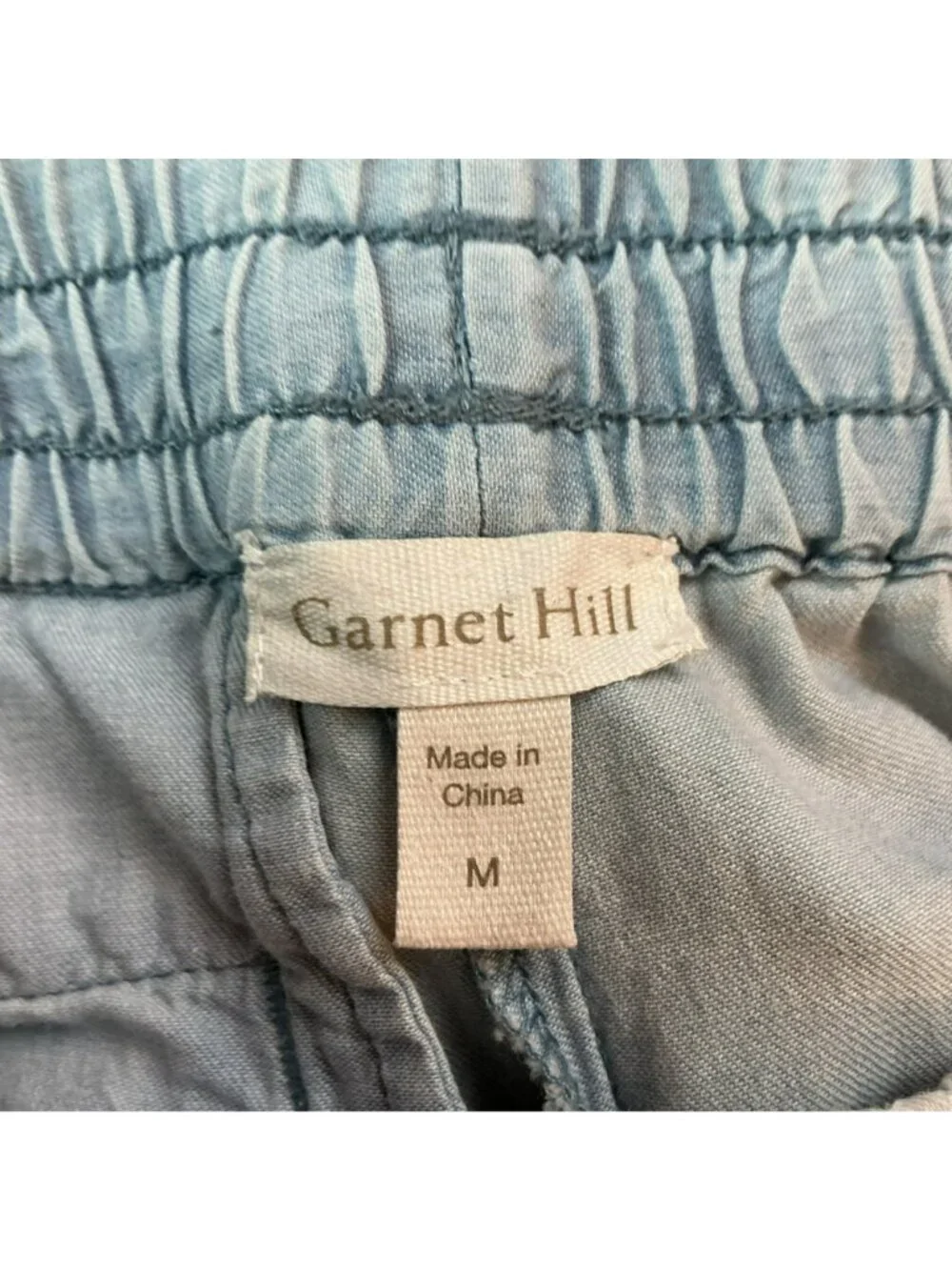 Garnet Hill Wide-Leg Elastic Waist Pants Womens Medium Blue Cotton Tencel Blend